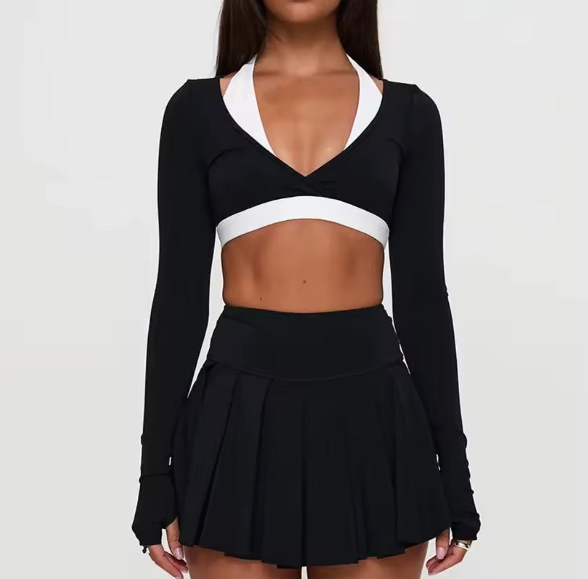 hirigin Women's Spring Fall Halter Neck Tops Long Sleeve Contrast