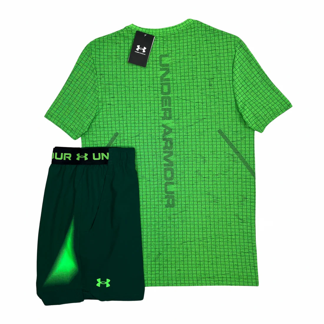 UNDER ARMOUR SEAMLESS GRID TSHIRT / SHORTS SET - GREEN