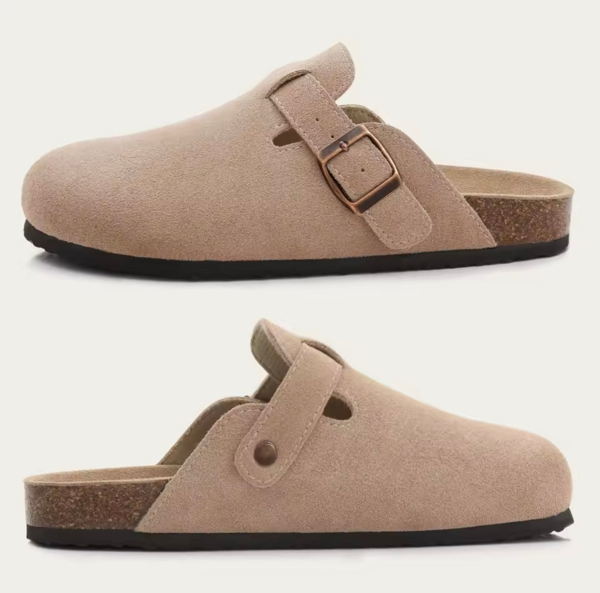 Suede Mules Slippers Clogs Cork Insole