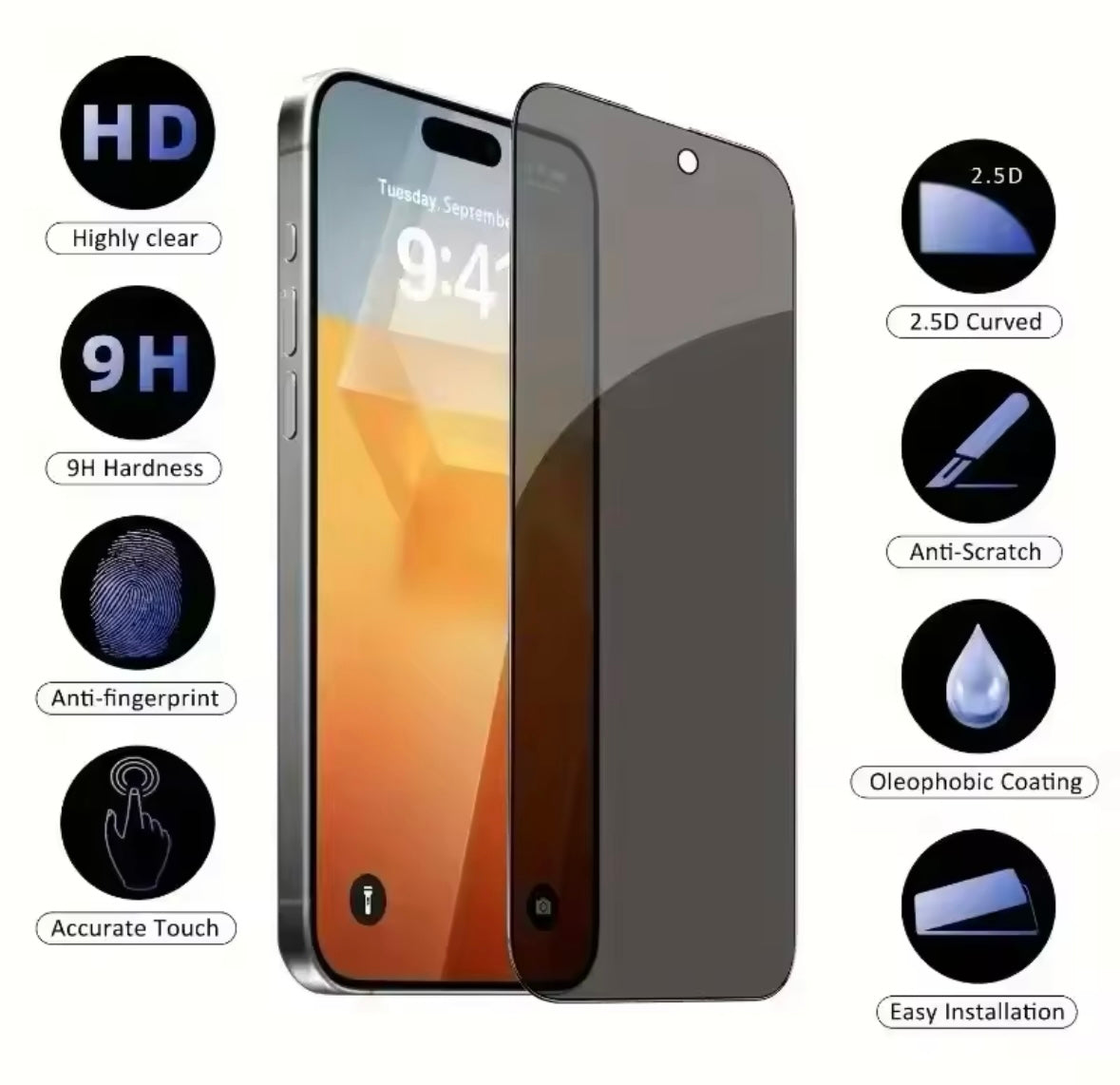 5Pcs Full Cover Privacy Screen Protector For iPhone 16 11 12 13 14 Pro