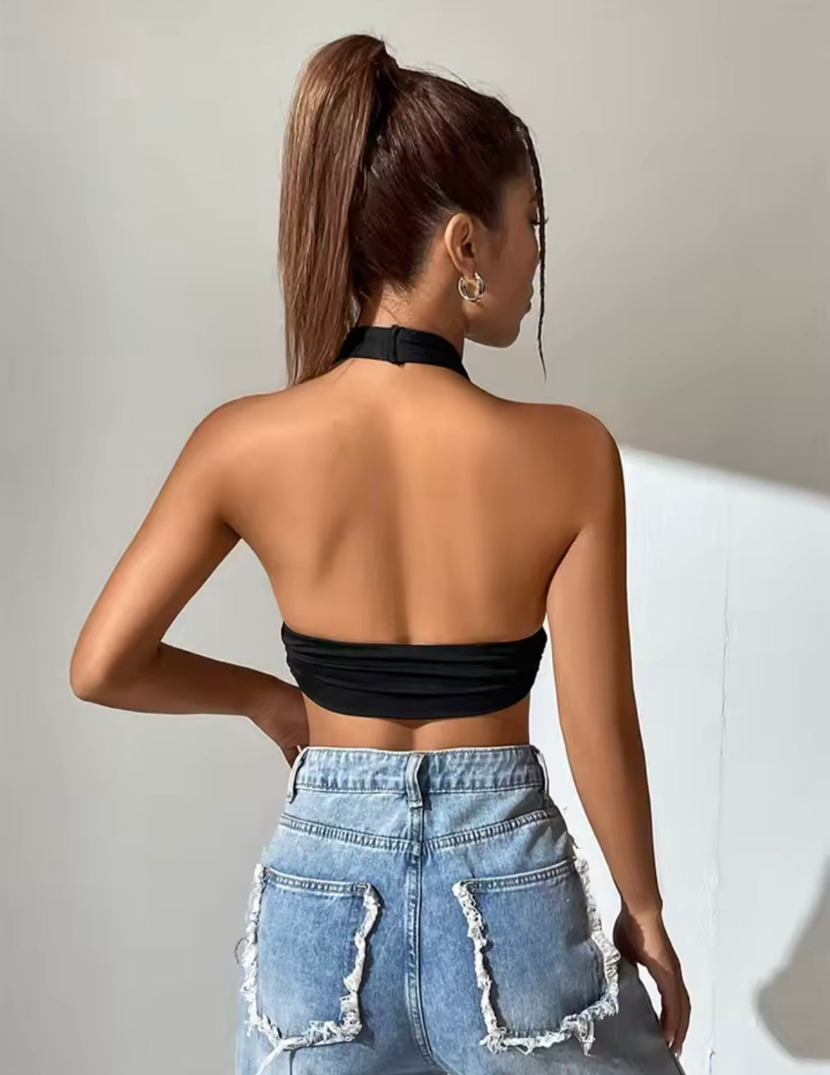 Sleeveless Backless Deep V-neck Halter Top