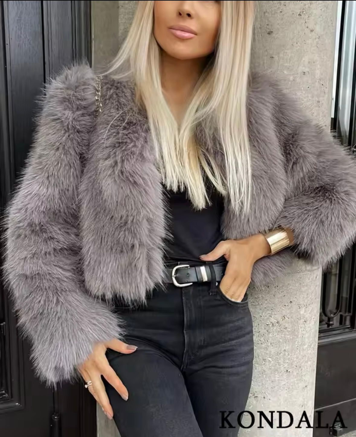 Gray Faux Fur Jackets Women