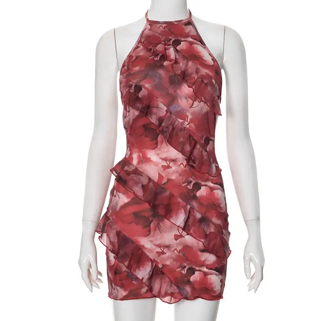 Floral Printing Ruffles Mini Dress Women