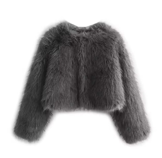 Gray Faux Fur Jackets Women