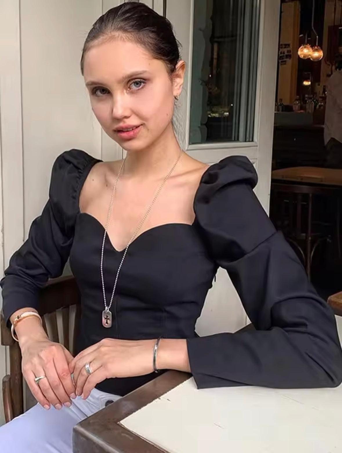 Vintage Women’s Shirt Puff Sleeve Black