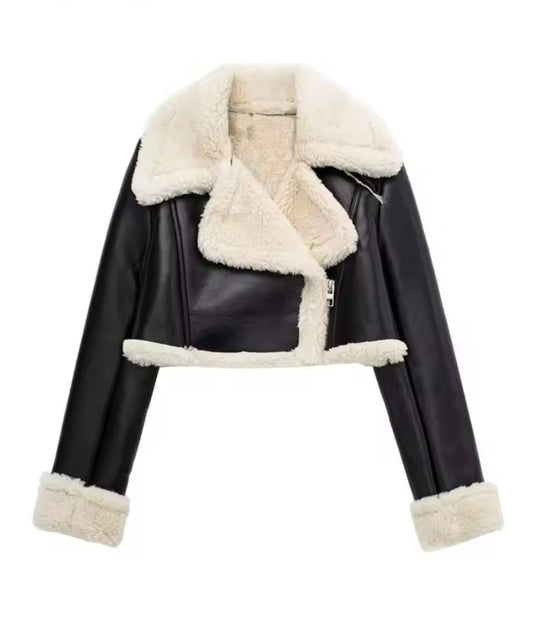 Women Faux Leather Thicken Short Jacket