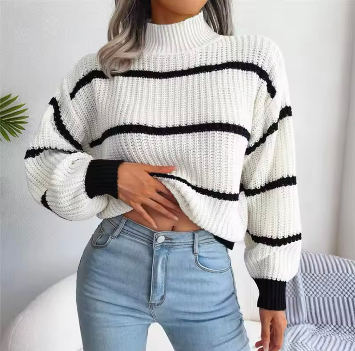 Women Striped Knit Loose Sweaters