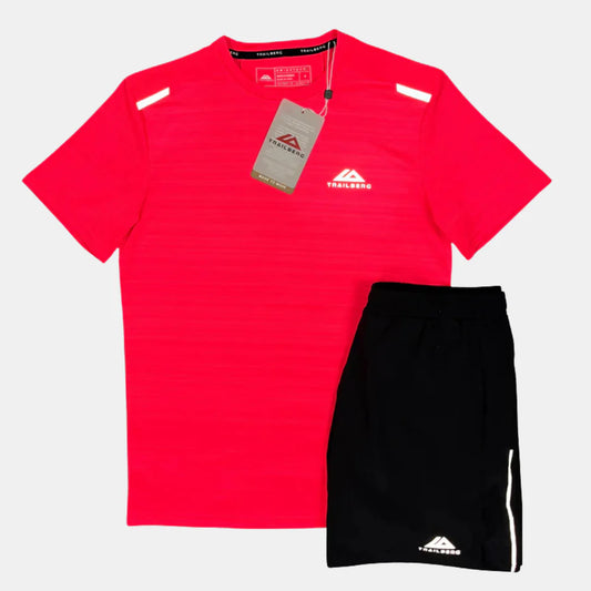 TRAILBERG CLOUD T-SHIRT / SHORTS SET - CRIMSON / BLACK