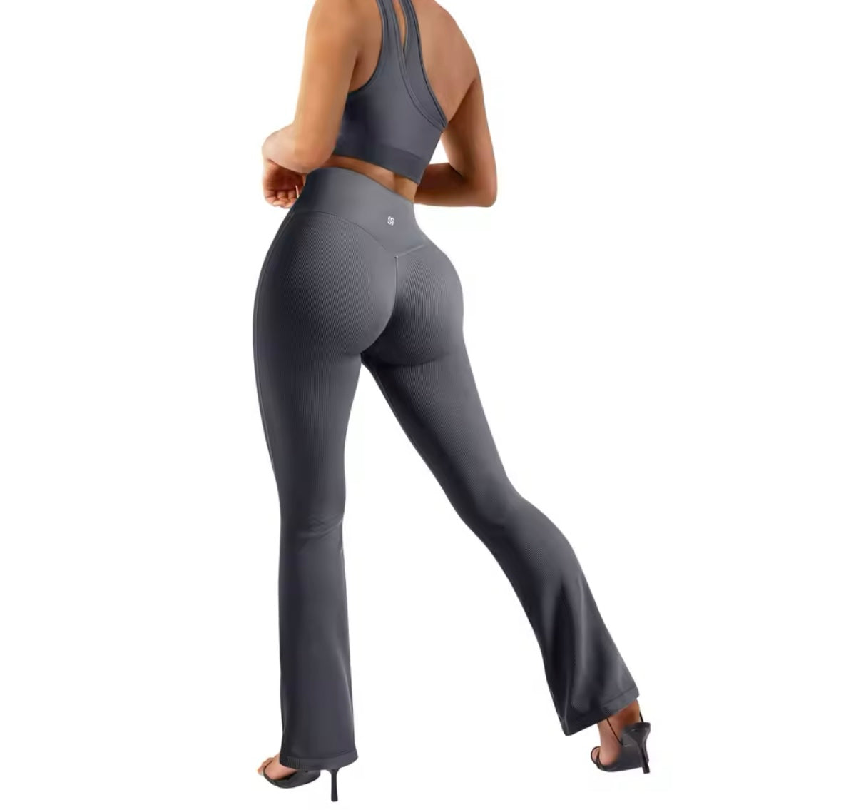 Women's Yoga Pants with Flared Legs Ribbed Crossover